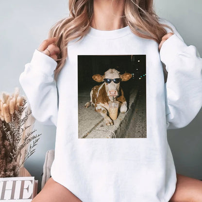 Cow Drinking Iced Coffee Shirt, Funny Animal Meme Tee