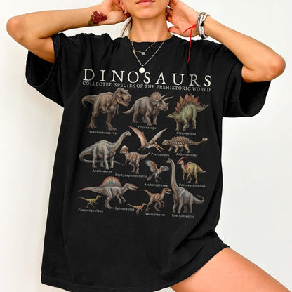 Vintage Dinosaur Species Chart Tee, Prehistoric Animal Shirt