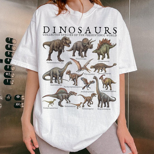 Vintage Dinosaur Species Chart Tee, Prehistoric Animal Shirt