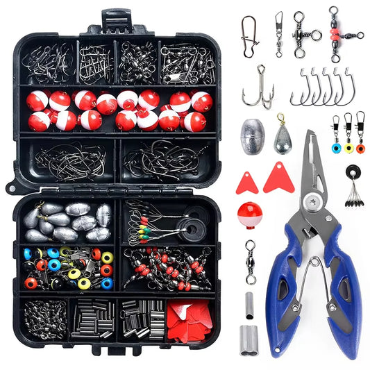 Manto™ 263pcs Fishing Accessories Kit with Tackle Box – Hooks, Sinkers, Swivels & Pliers