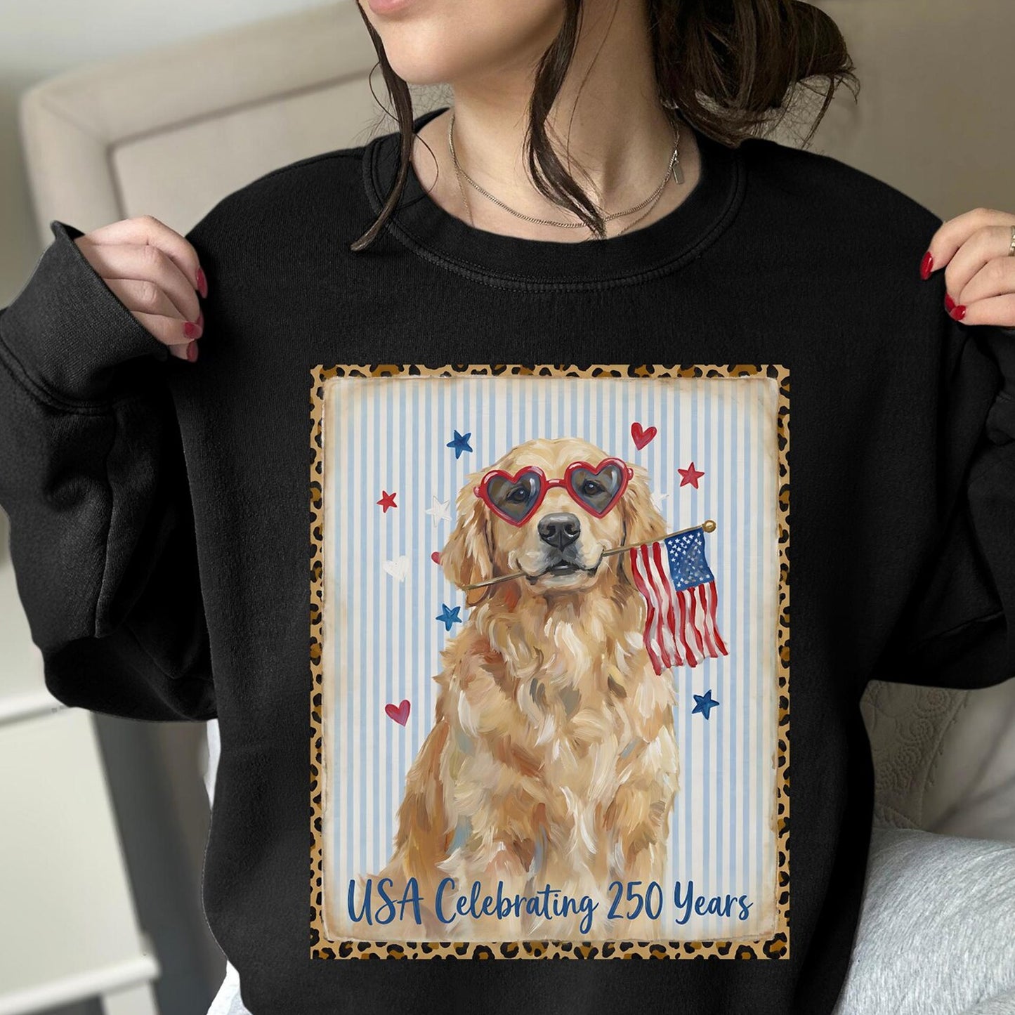 Preppy USA 250 Years Chalk Golden Retriever Crewneck