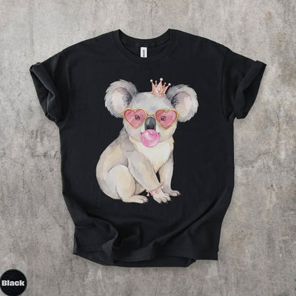 Watercolor Koala Bubblegum T-Shirt, Sassy Heart Sunglasses Crown Tee