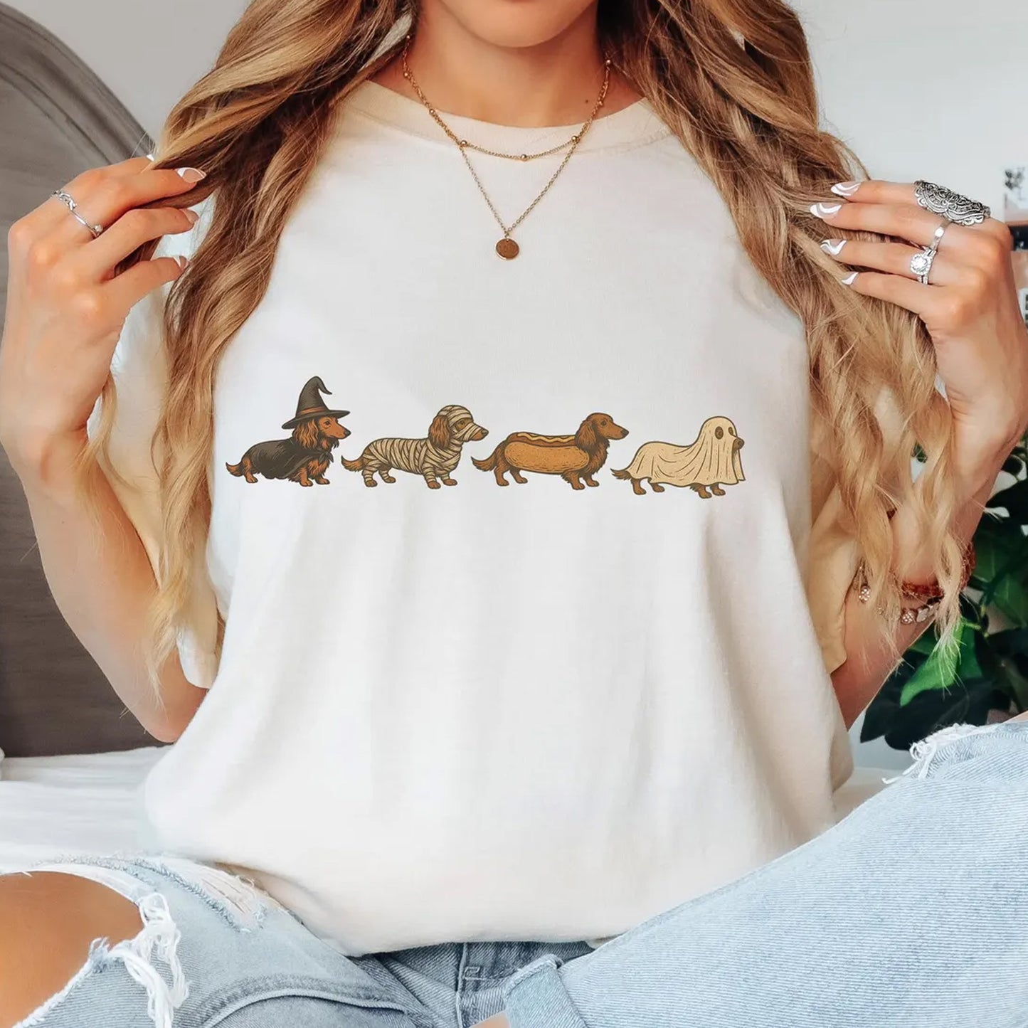 Doxie Halloween Costume Crewneck, Dachshund Dog Tee