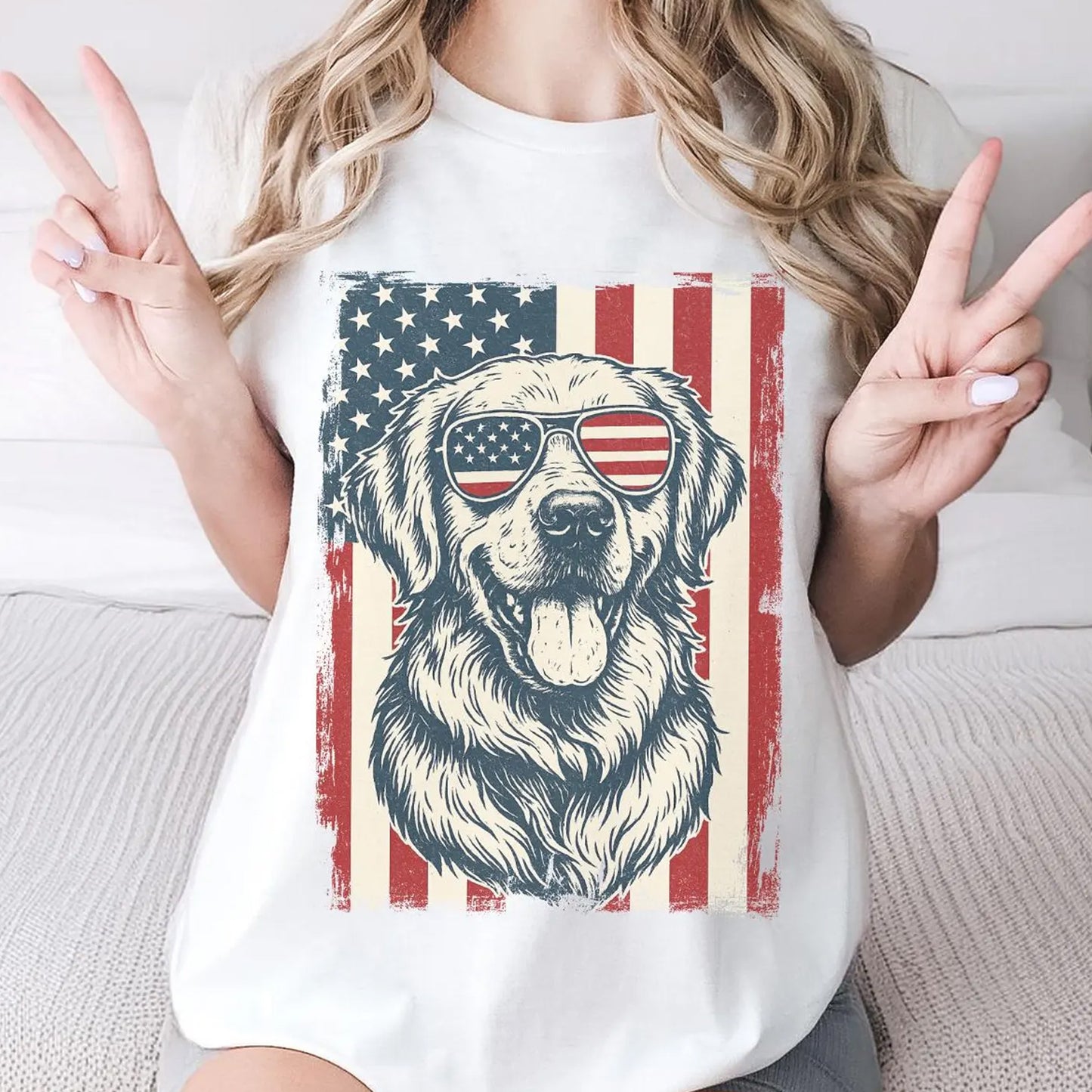 Golden Retriever 4th of July T-Shirt, Vintage Patriotic Dog USA