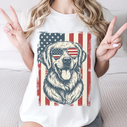 Golden Retriever 4th of July T-Shirt, Vintage Patriotic Dog USA