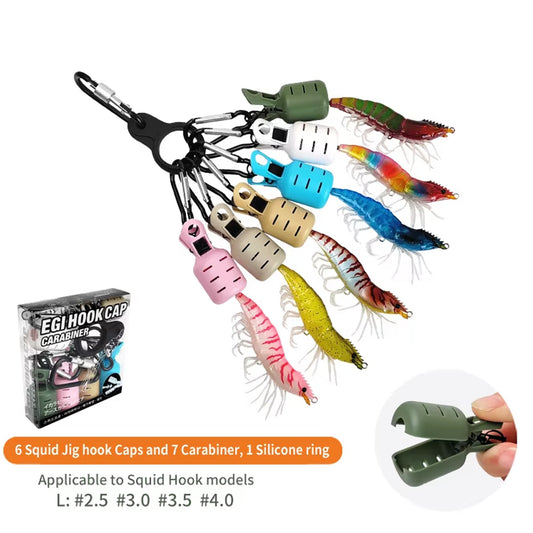 Manto™ 6PCS Squid Jig Hook Protector Kit – Egi Lure Cover with Carabiner