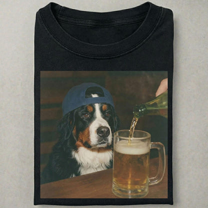 Silly Bernese Mountain Drinking Beer Shirt, Dog Meme Graphic Tee