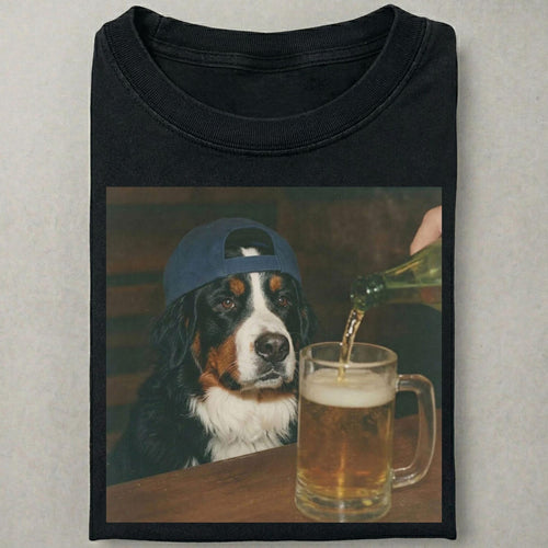 Silly Bernese Mountain Drinking Beer Shirt, Dog Meme Graphic Tee