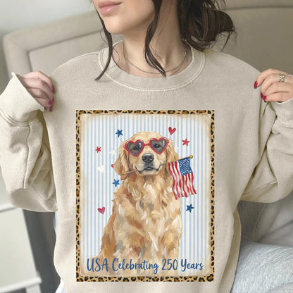 Preppy USA 250 Years Chalk Golden Retriever Crewneck