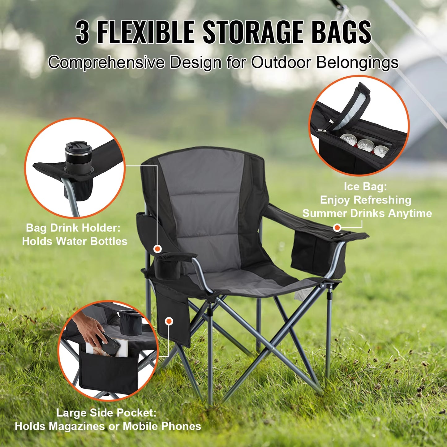 Manto™ Camping Folding Chair – Portable Padded Quad Chair with Armrests