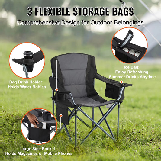 Manto™ Camping Folding Chair – Portable Padded Quad Chair with Armrests