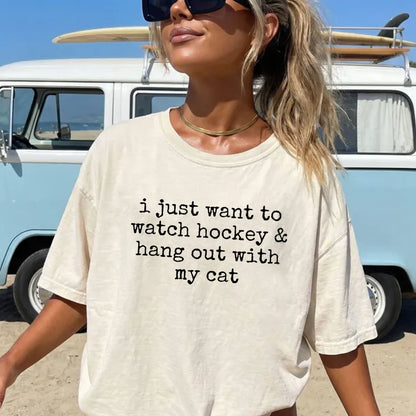I Just Want to watch hockey and Hang Out Cat Shirt, Hockey Tee