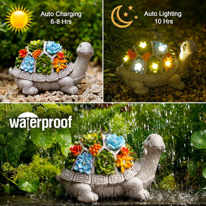 Manto™ Solar Turtle Garden Statue with Succulent & 7 LED Lights