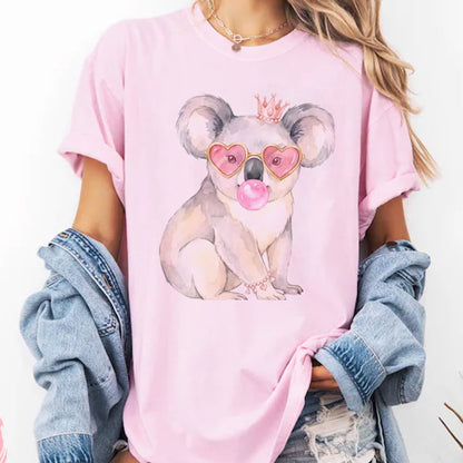 Watercolor Koala Bubblegum T-Shirt, Sassy Heart Sunglasses Crown Tee
