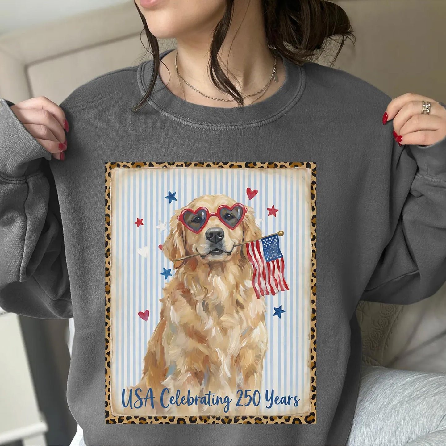 Preppy USA 250 Years Chalk Golden Retriever Crewneck