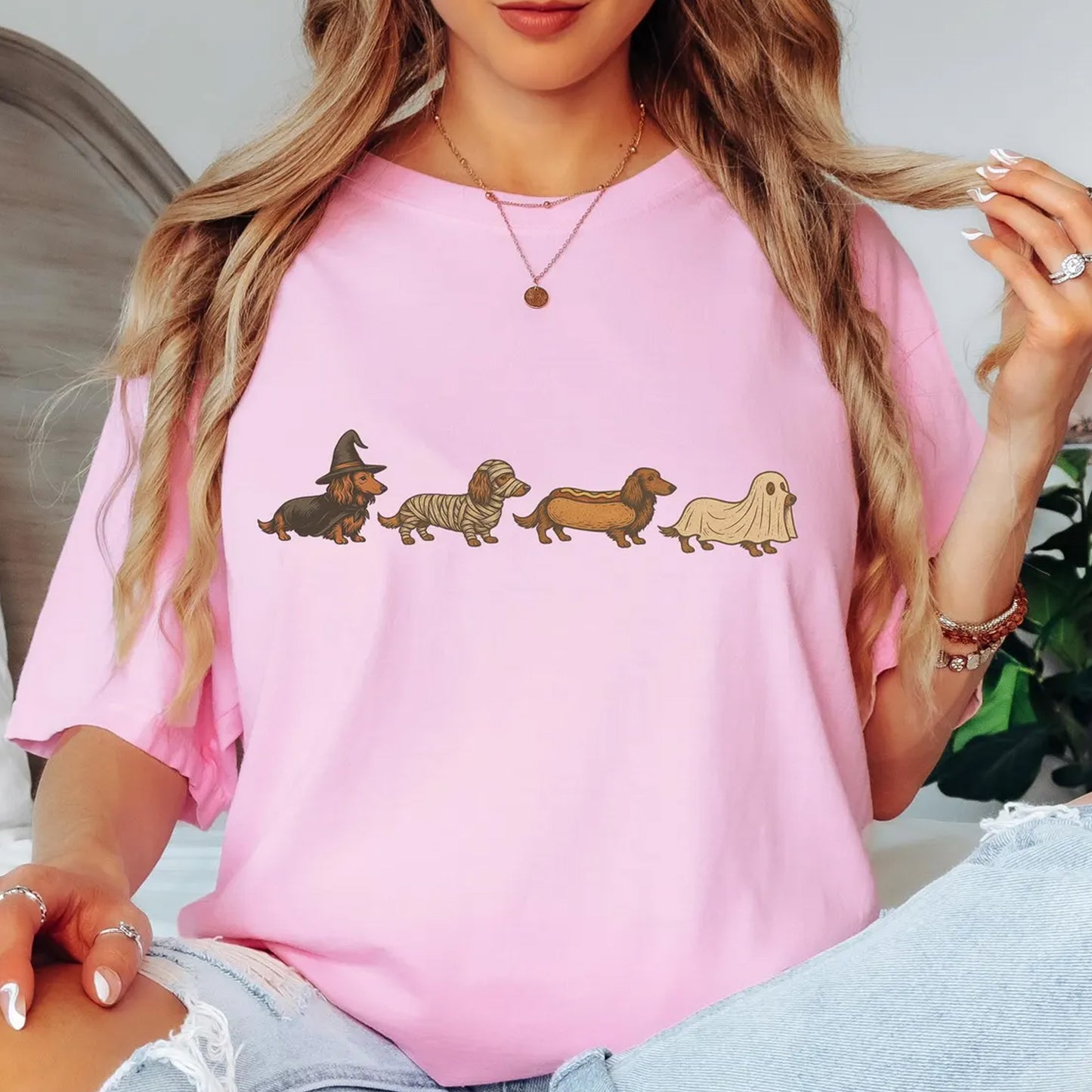 Doxie Halloween Costume Crewneck, Dachshund Dog Tee