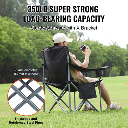 Manto™ Camping Folding Chair – Portable Padded Quad Chair with Armrests