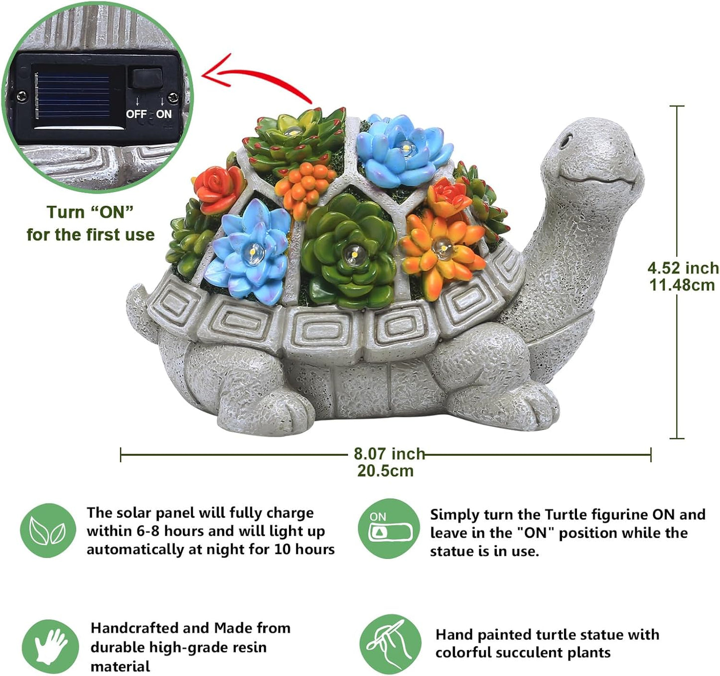 Manto™ Solar Turtle Garden Statue with Succulent & 7 LED Lights