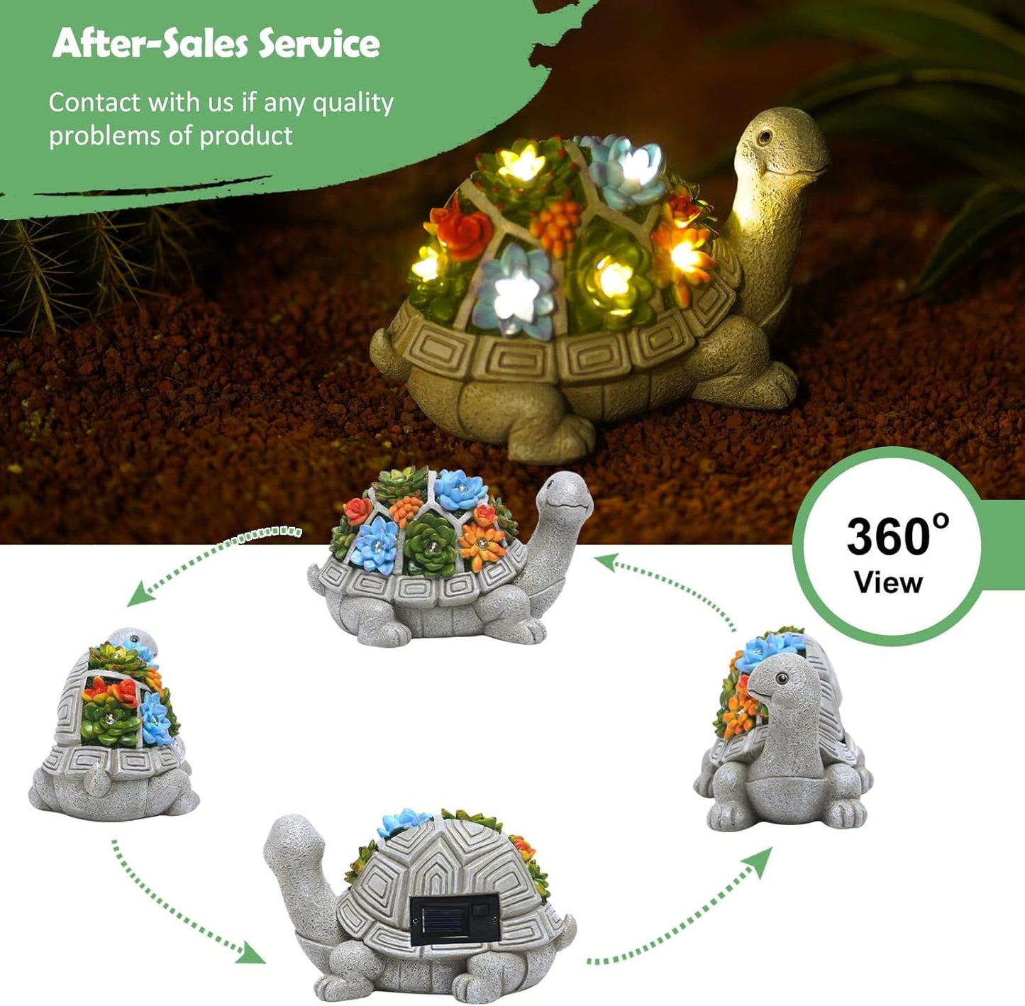 Manto™ Solar Turtle Garden Statue with Succulent & 7 LED Lights