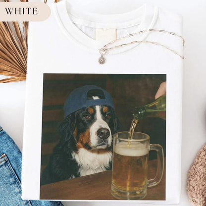 Silly Bernese Mountain Drinking Beer Shirt, Dog Meme Graphic Tee