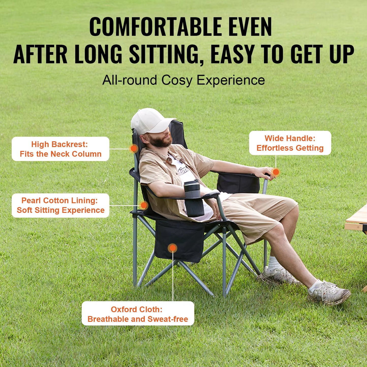 Manto™ Camping Folding Chair – Portable Padded Quad Chair with Armrests