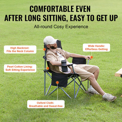 Manto™ Camping Folding Chair – Portable Padded Quad Chair with Armrests