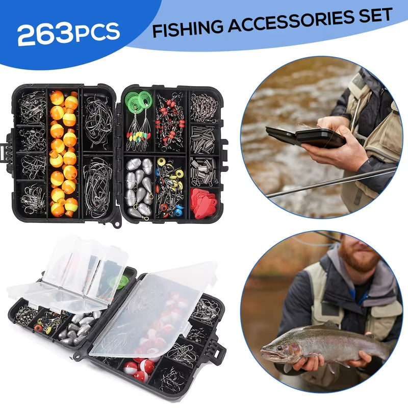 Manto™ 263pcs Fishing Accessories Kit with Tackle Box – Hooks, Sinkers, Swivels & Pliers