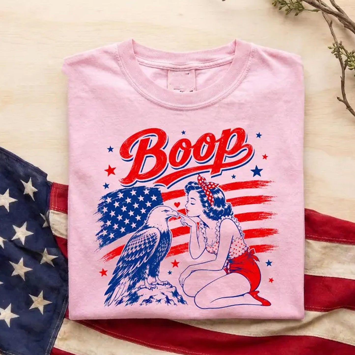 Boop Eagle T Shirt, Funny Patriotic Vintage Girl Boop Eagle Graphic Tee