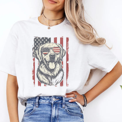 Golden Retriever 4th of July T-Shirt, Vintage Patriotic Dog USA