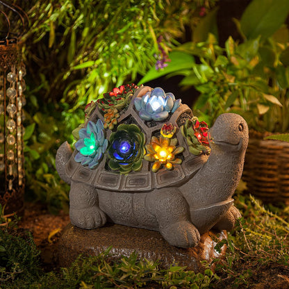Manto™ Solar Turtle Garden Statue with Succulent & 7 LED Lights