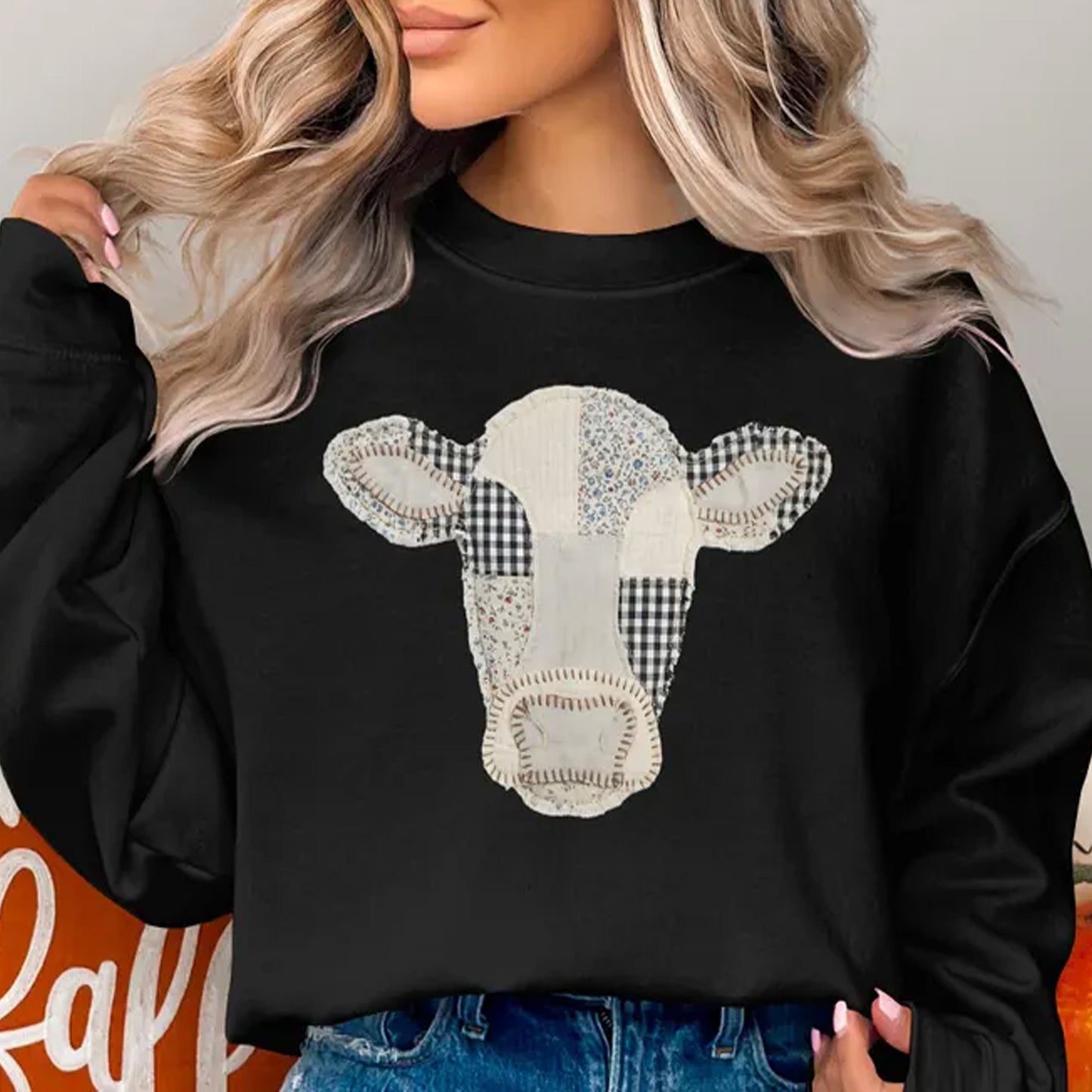 Faux Patchwork Cow T-Shirt, Quilted Farm Animal Head Tee