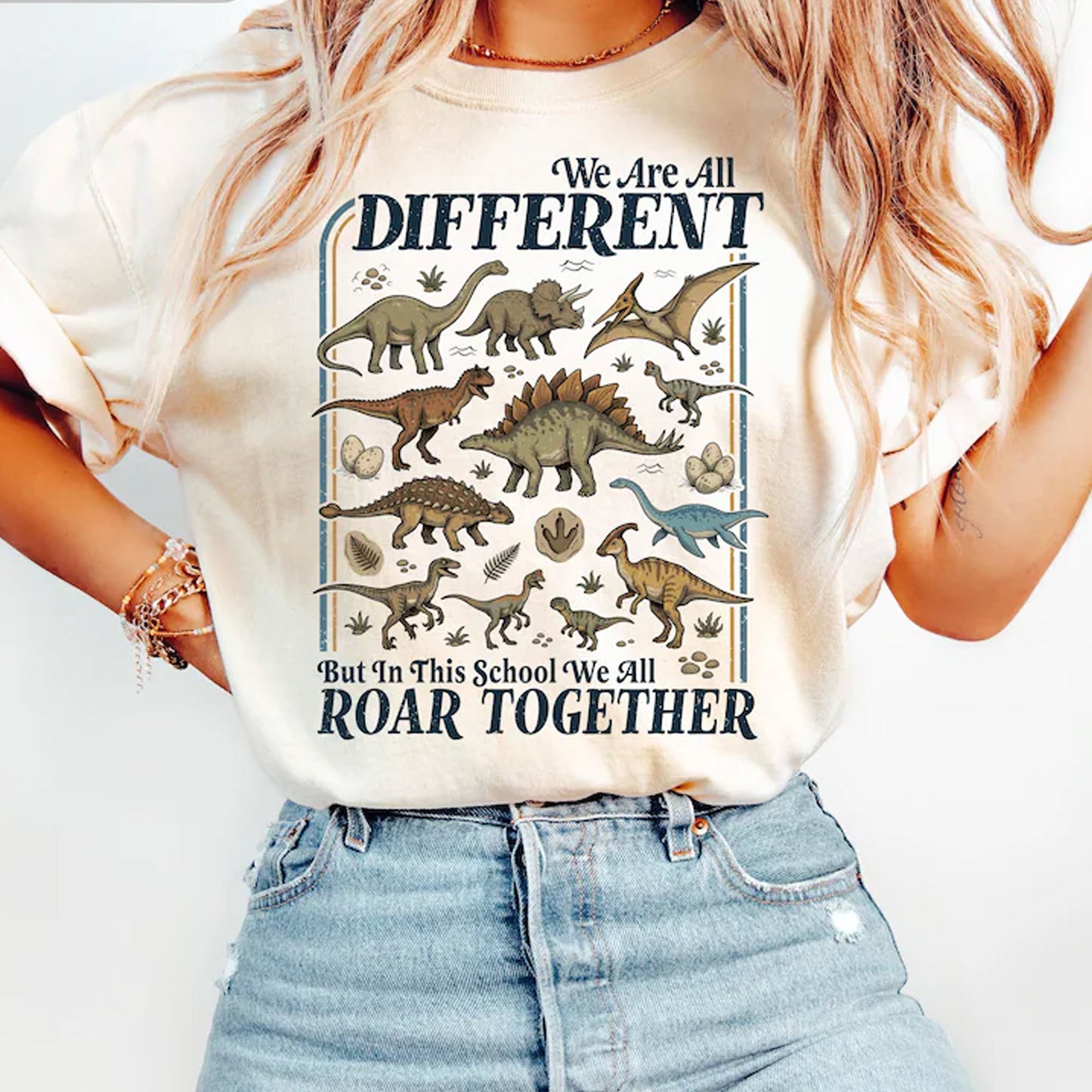 Dinosaur Teacher T-Shirt Sweatshirt: We Are Different Roar Together School Apparel