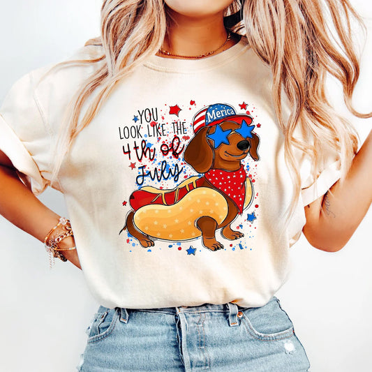 4th of July Hot Dog Shirt, Funny Wiener Dog Tee Gift
