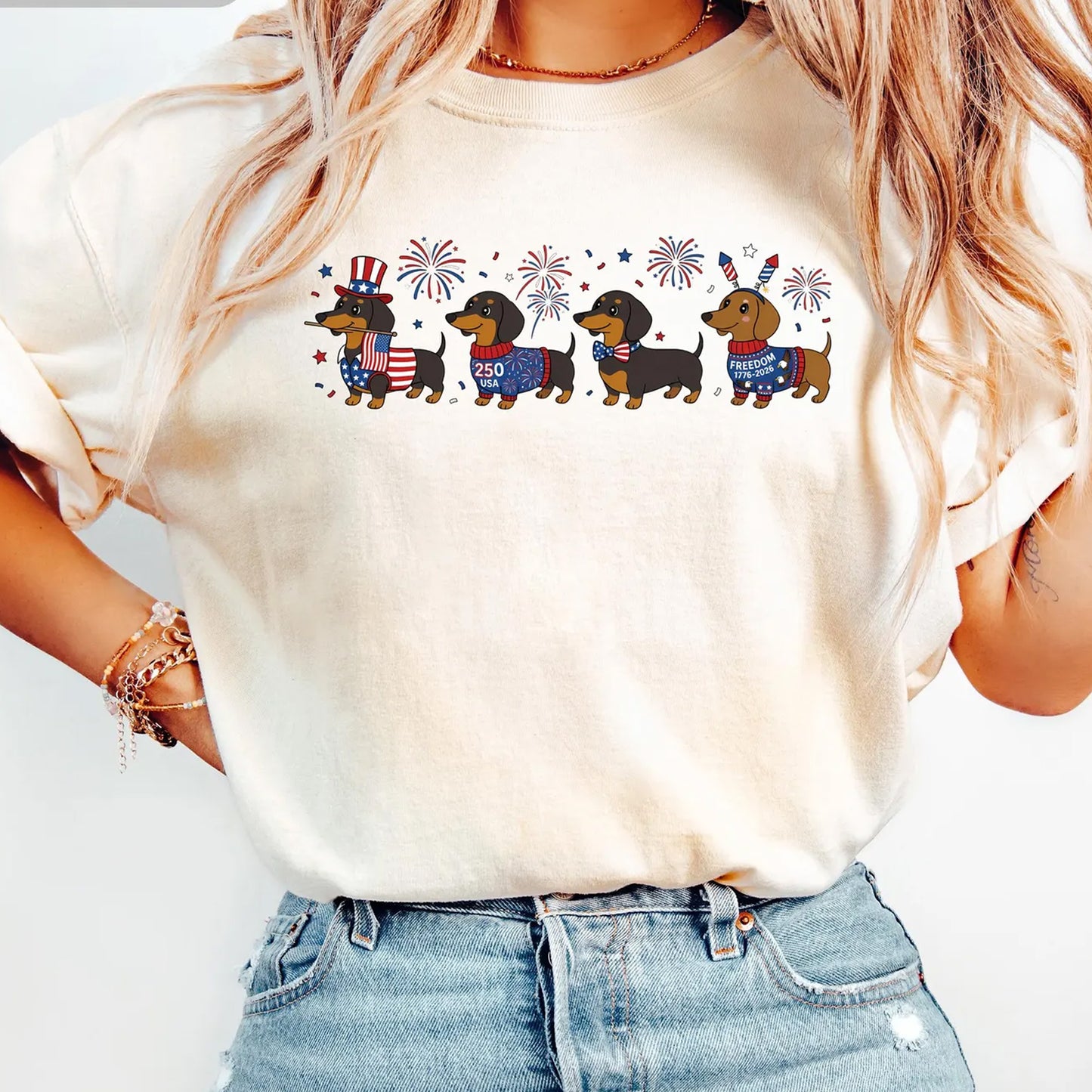 Patriotic Dachshund T-Shirt, USA Independence Day Doxie Apparel