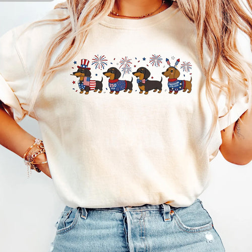 Patriotic Dachshund T-Shirt, USA Independence Day Doxie Apparel