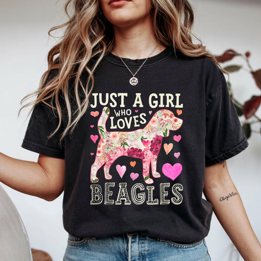 Floral Beagle Dog T-Shirt - Girl Who Loves Beagles