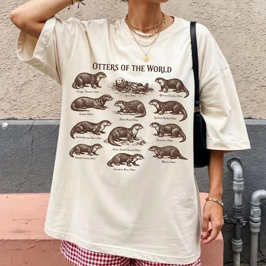Otters World Species Chart Shirt, Vintage Naturalist Wildlife Biology Lover Gift Tee