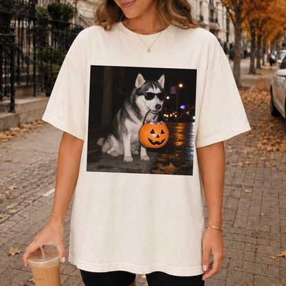 Husky Halloween Shirt Spooky Dog Tee Trick Or Treat Pumpkin Tshirt