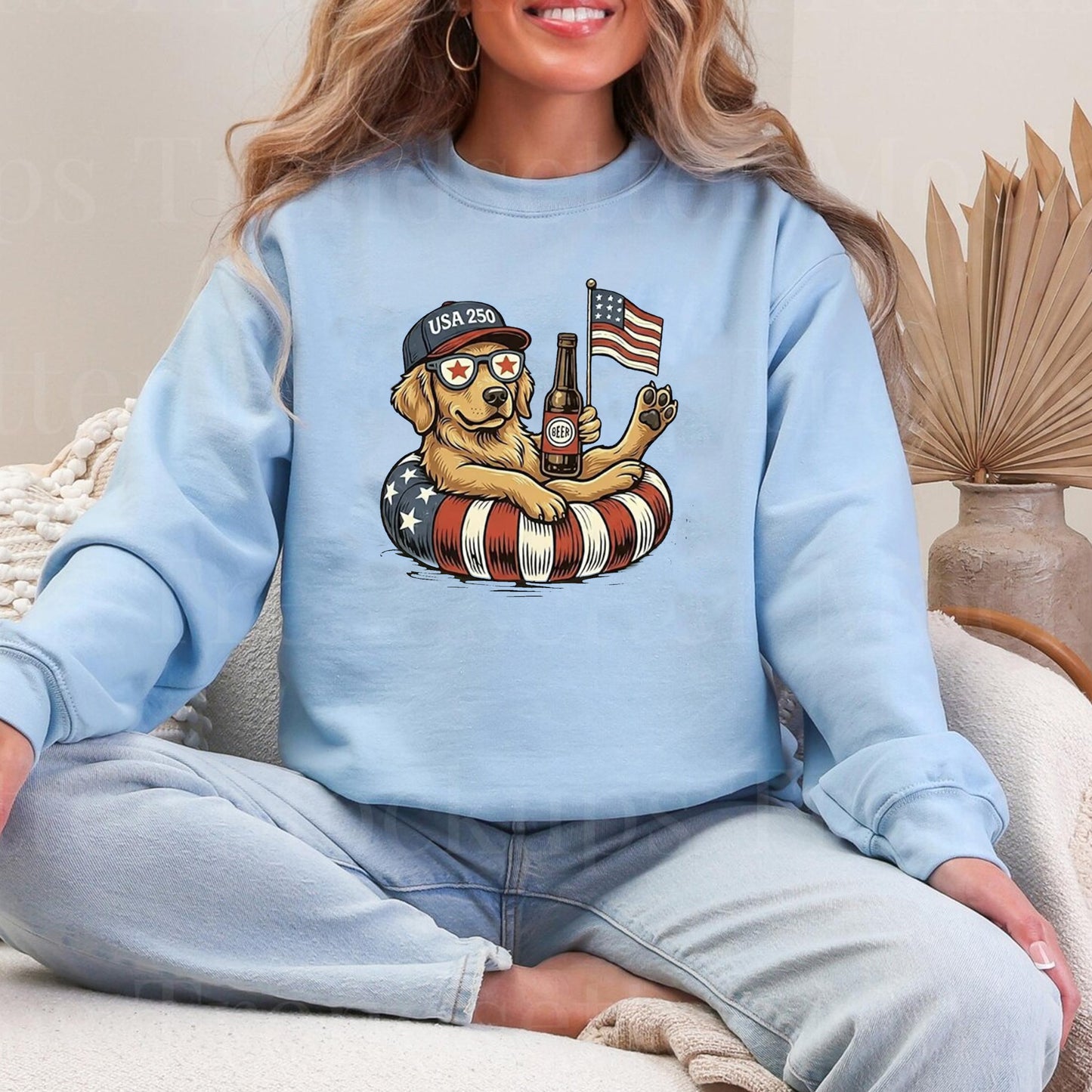 Patriotic Golden Dog Lover Hoodie, Funny USA 250 Years Beer Tee