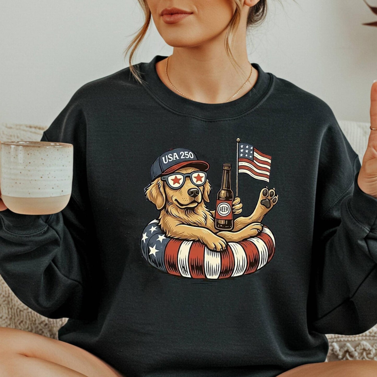 Patriotic Golden Dog Lover Hoodie, Funny USA 250 Years Beer Tee