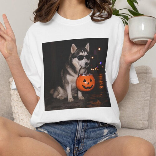 Husky Halloween Shirt Spooky Dog Tee Trick Or Treat Pumpkin Tshirt