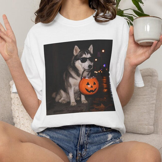 Husky Halloween Shirt Spooky Dog Tee Trick Or Treat Pumpkin Tshirt