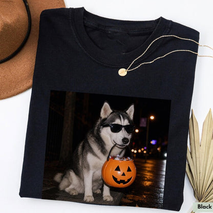 Husky Halloween Shirt Spooky Dog Tee Trick Or Treat Pumpkin Tshirt