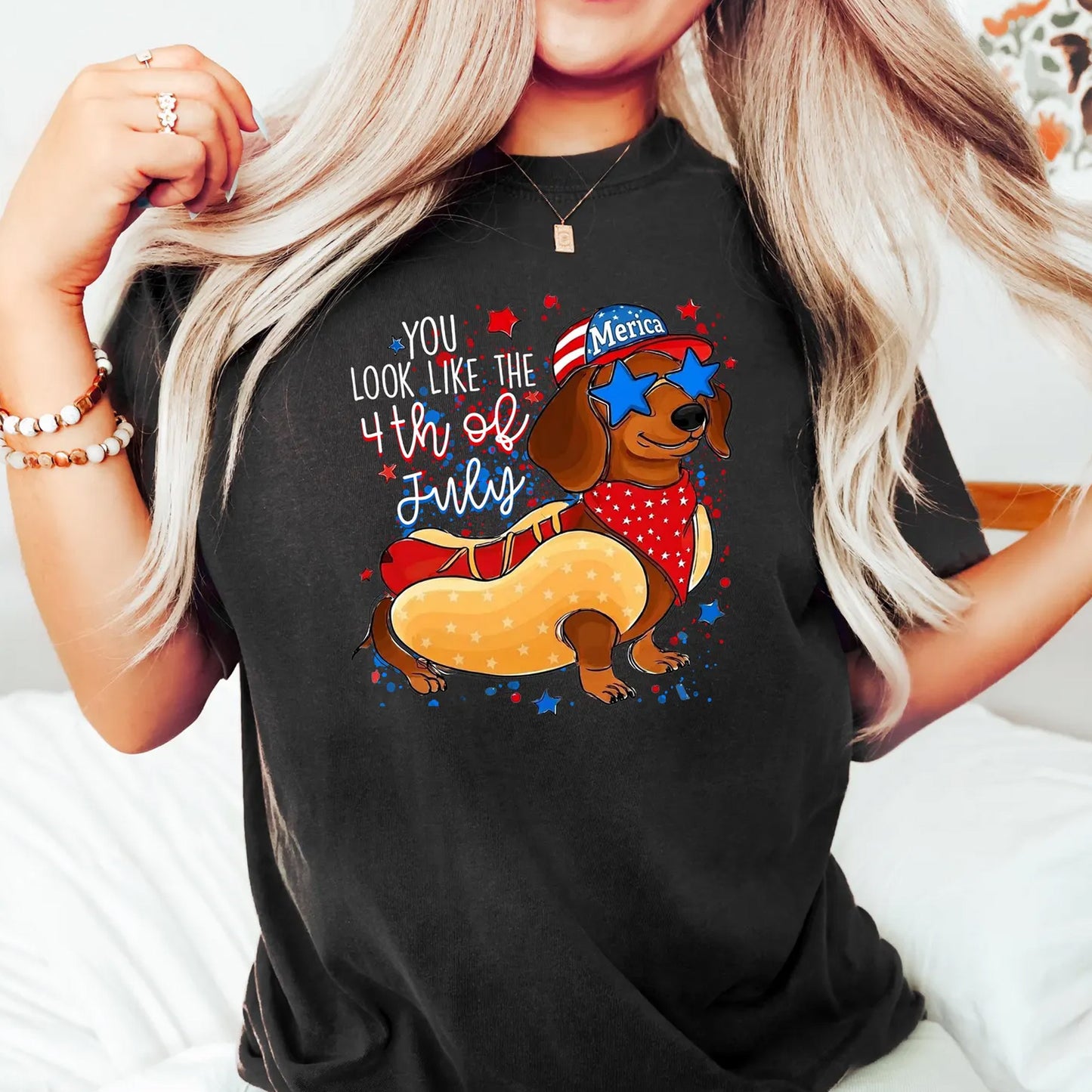 4th of July Hot Dog Shirt, Funny Wiener Dog Tee Gift