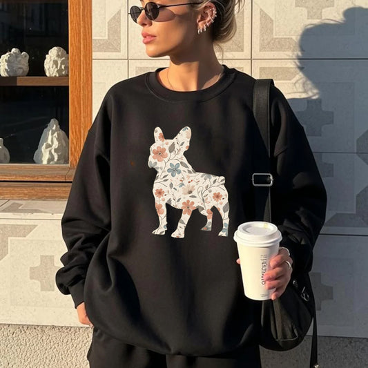Floral French Bulldog Shirt, Frenchie Dog Mom Wildflower Crewneck