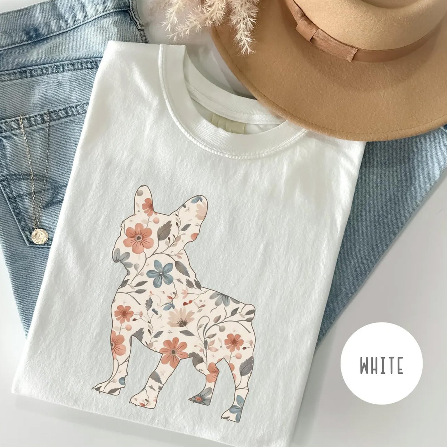 Floral French Bulldog Shirt, Frenchie Dog Mom Wildflower Crewneck