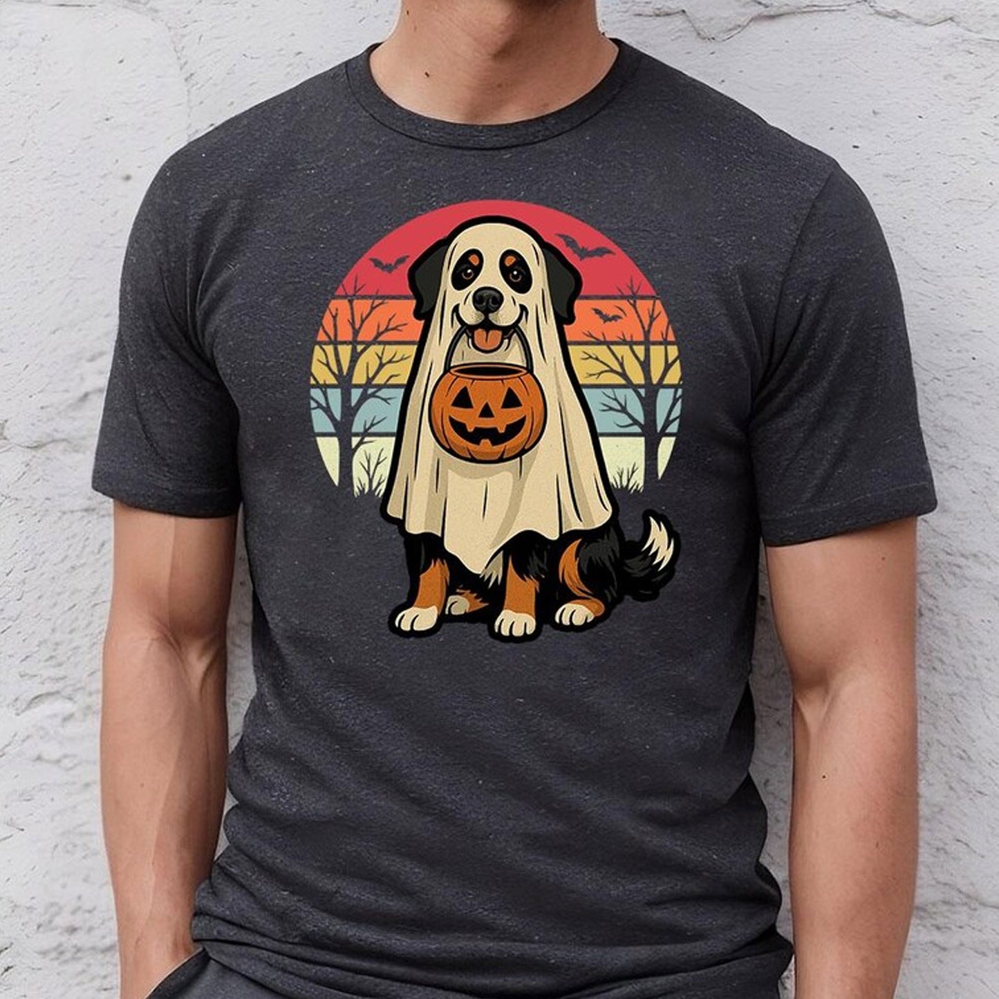 Retro Bernese Mountain Dog Halloween Shirt: Spooky Berner Ghost