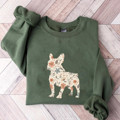 Floral French Bulldog Shirt, Frenchie Dog Mom Wildflower Crewneck