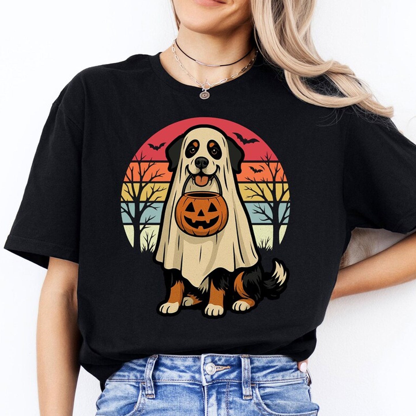 Retro Bernese Mountain Dog Halloween Shirt: Spooky Berner Ghost