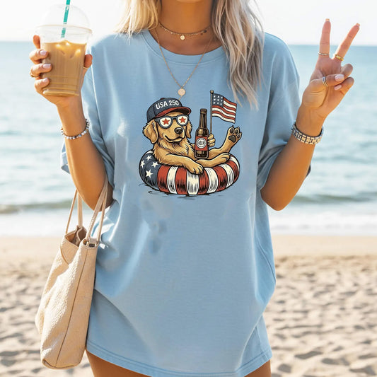 Patriotic Golden Dog Lover Hoodie, Funny USA 250 Years Beer Tee